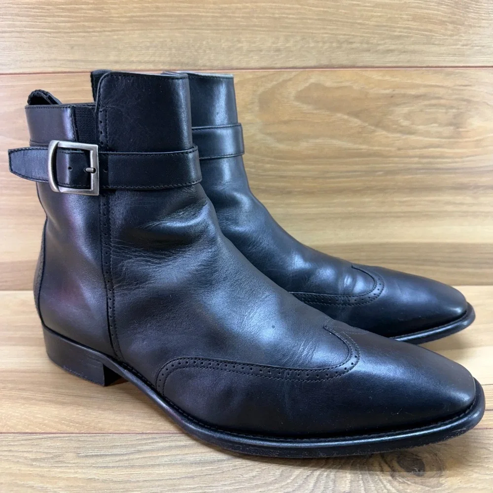 Johnston & Murphy Collection Wingtip Boots 9.5 M Black Leather Zipper Square Toe
